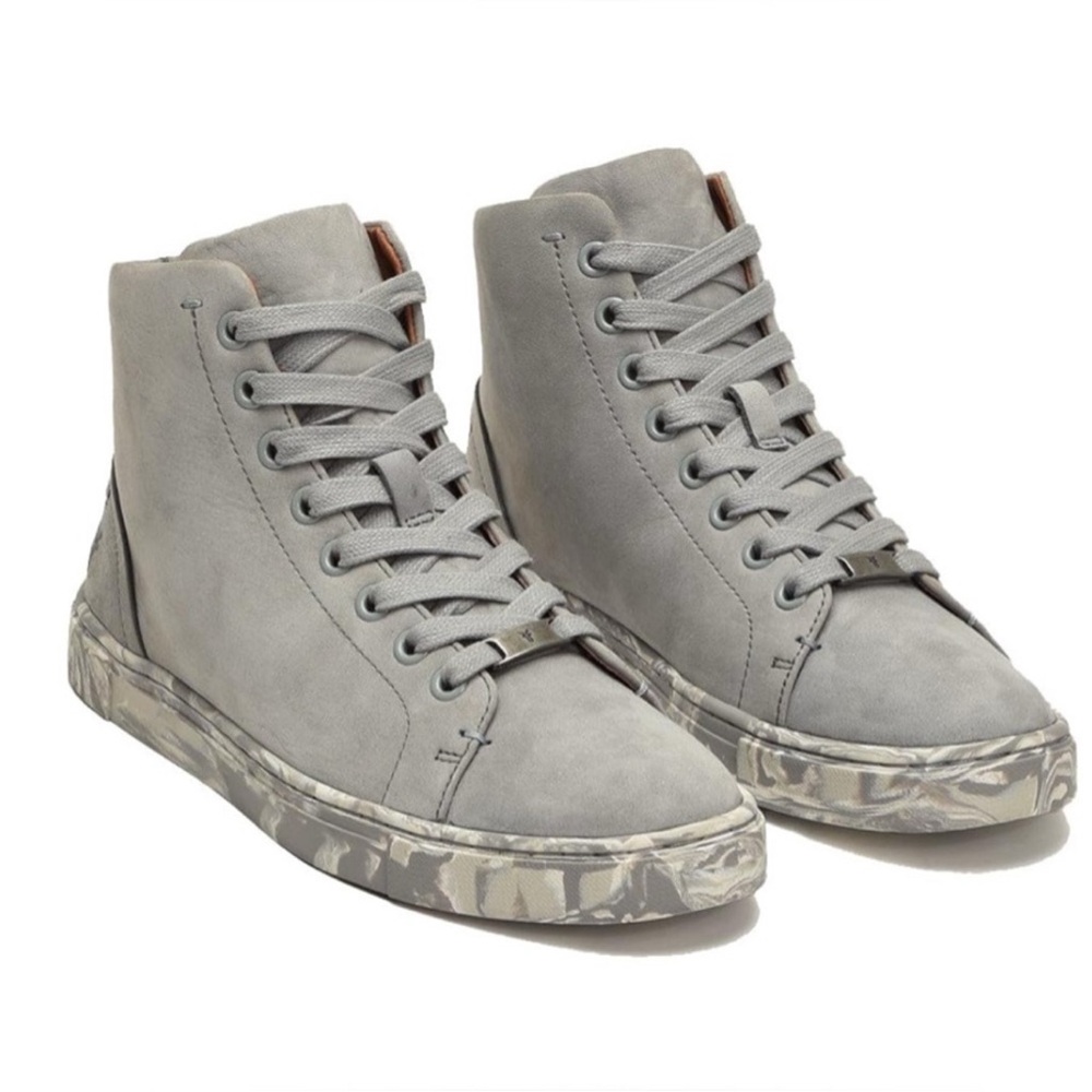 Frye Ivy Ice Gray High-Top Sneakers with Marble Pattern Sole size 8